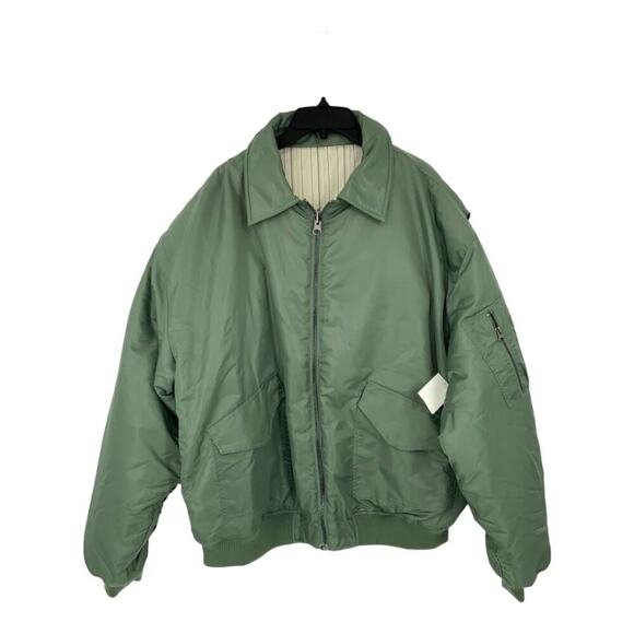 TopShop Reversible Bomber Jacket In Khaki Green Size Medium NWOT $136 MSRP - Picture 8 of 9